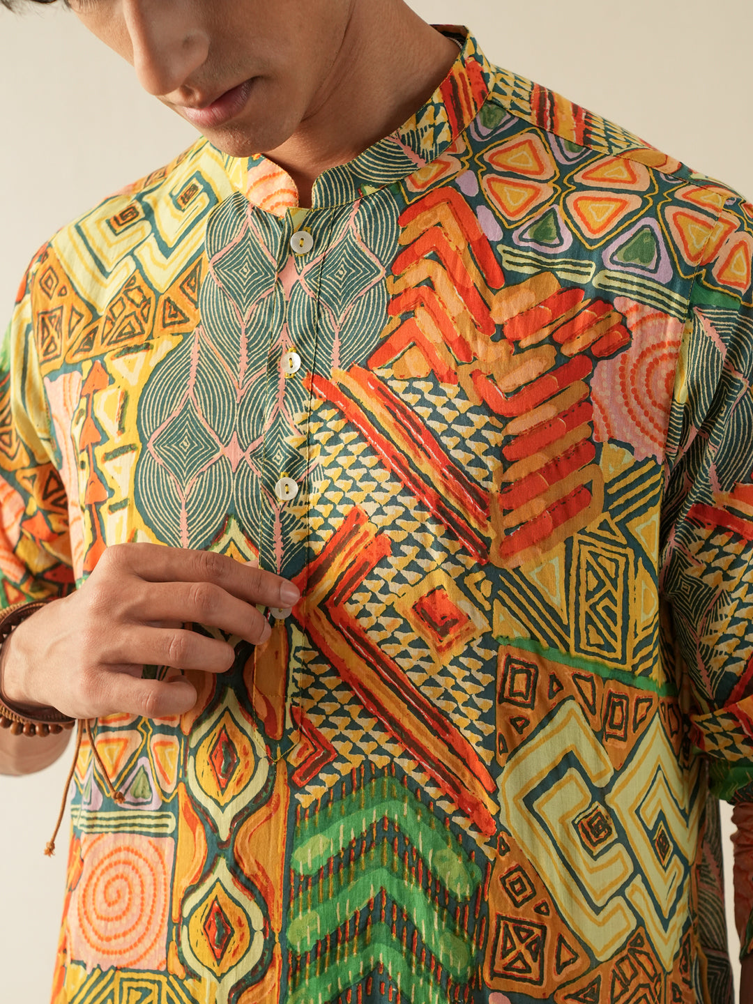 Mens Multicolor Cotton Print Kurta