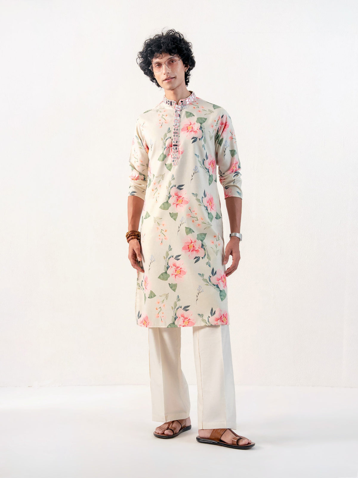 Mens Multicolor Blended Print Kurta
