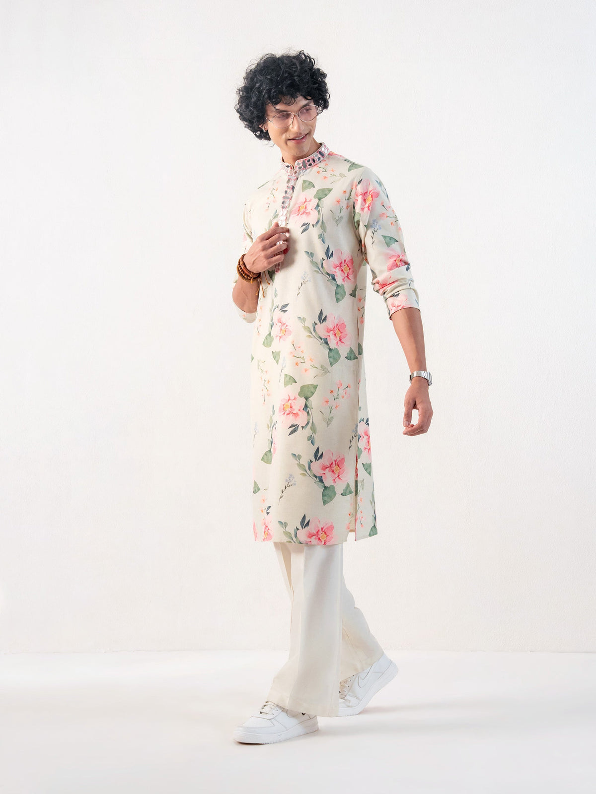 Mens Multicolor Blended Print Kurta