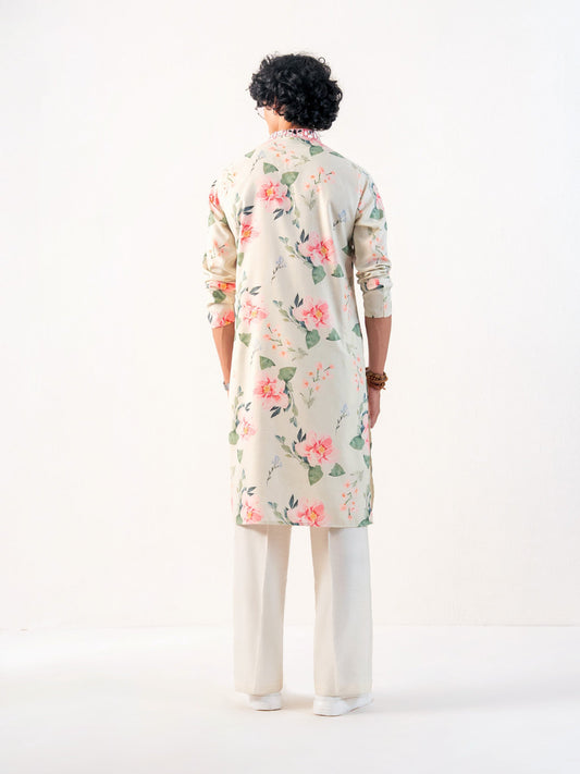Mens Multicolor Blended Print Kurta