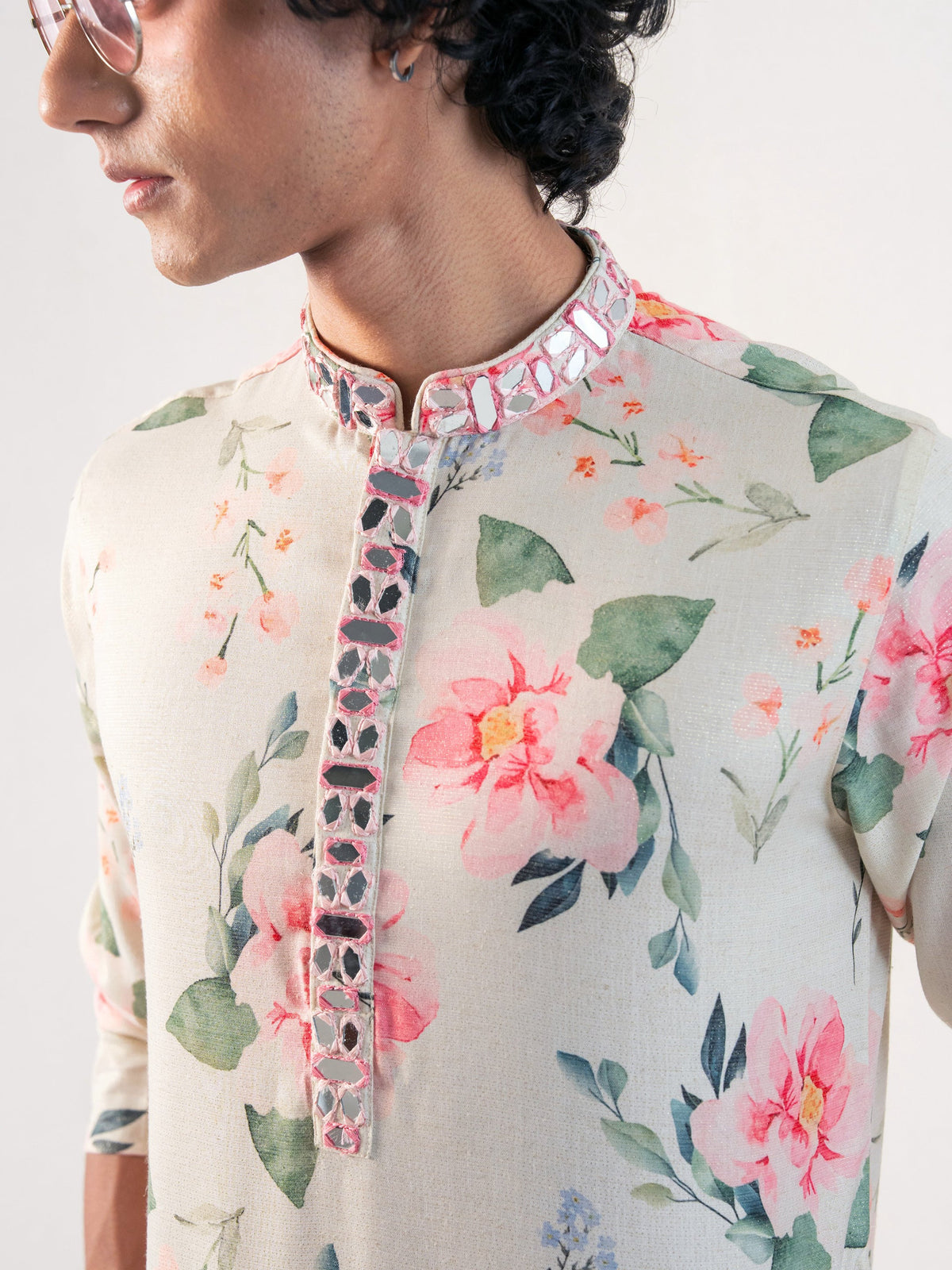 Mens Multicolor Blended Print Kurta