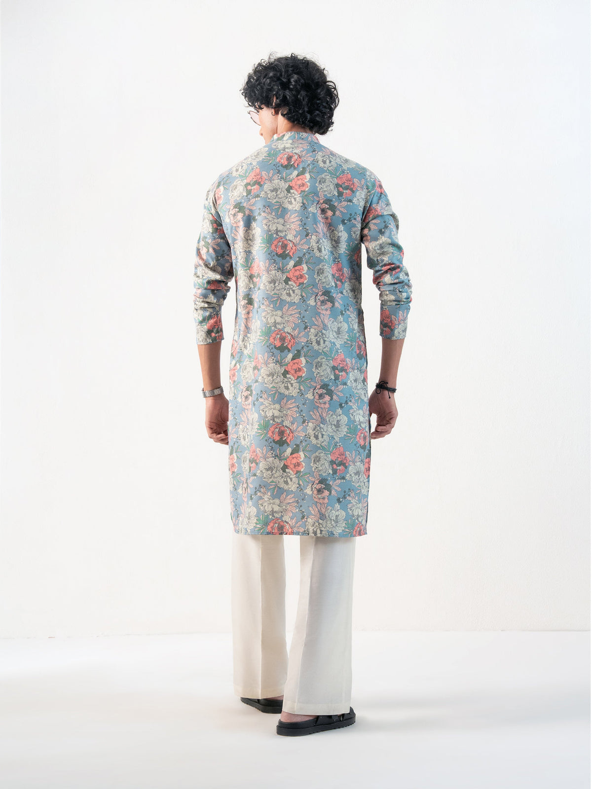 Mens Multicolor Blended Print Kurta with Zip