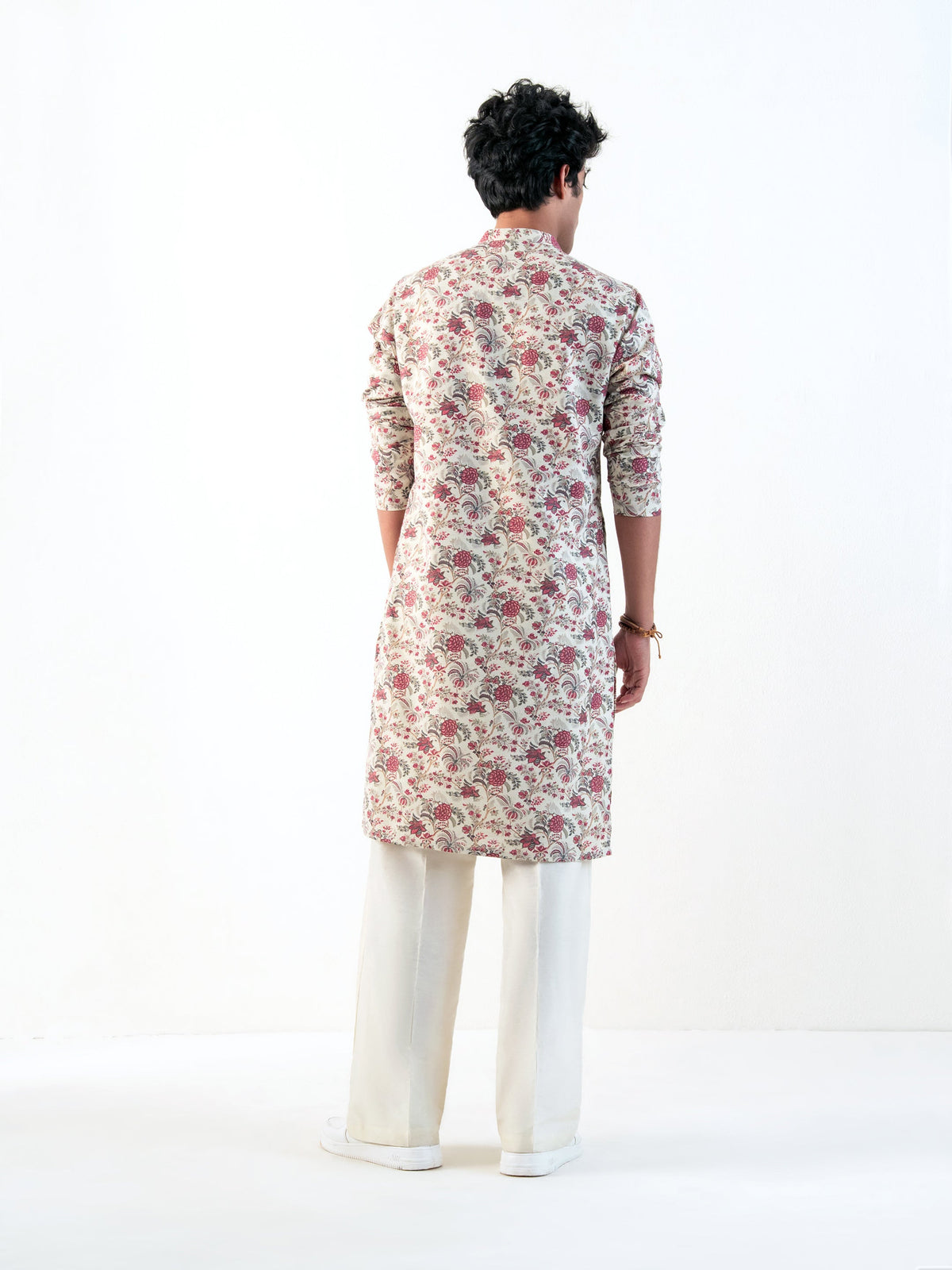 Mens Multicolor Blended Print Kurta with Zip