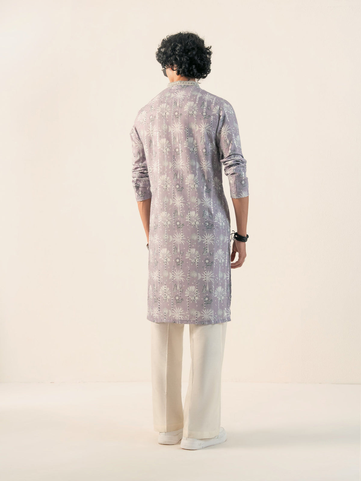 Mens Purple Blended Print Kurta
