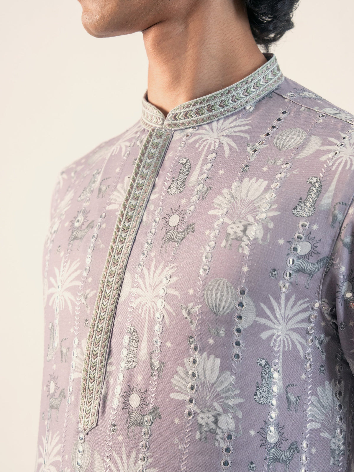 Mens Purple Blended Print Kurta