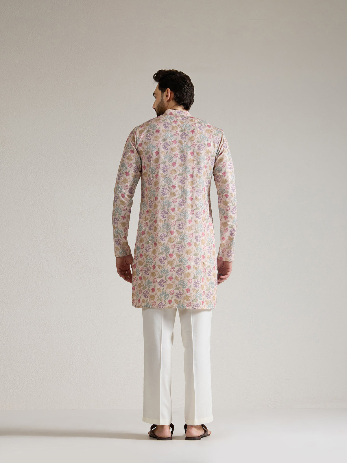 Mens Multicolor Blended Print Kurta with Zip
