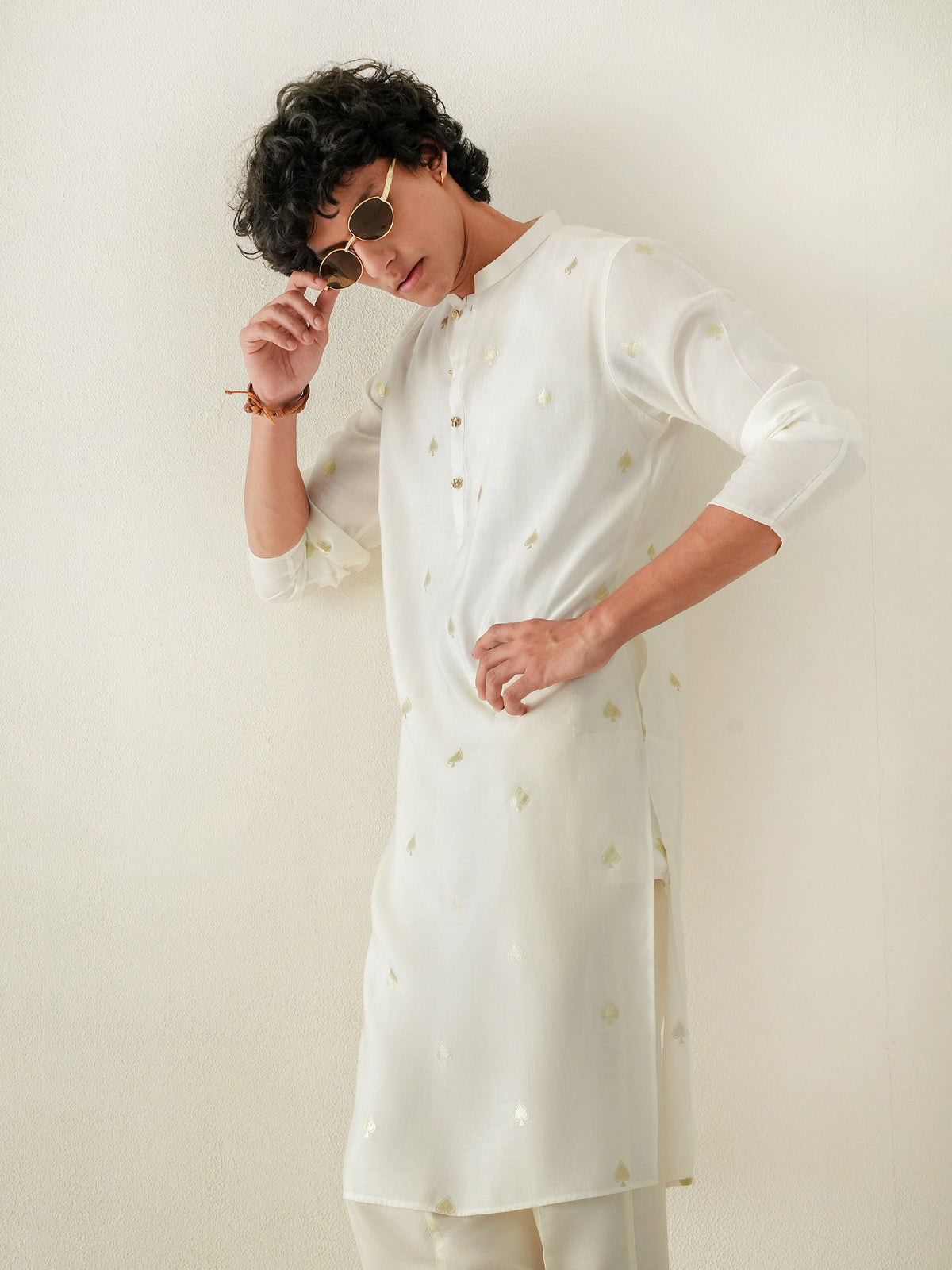 Mens Off-White Blended Print Kurta