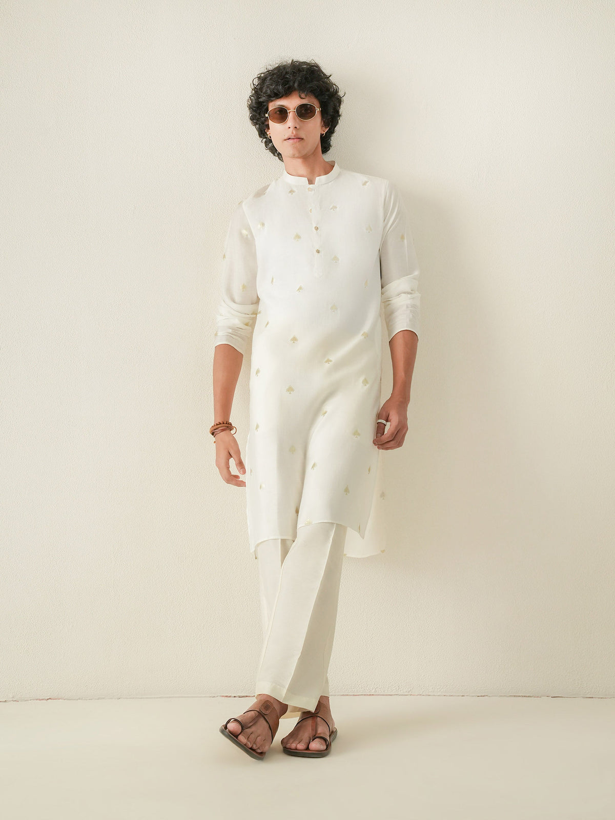 Mens Off-White Blended Print Kurta