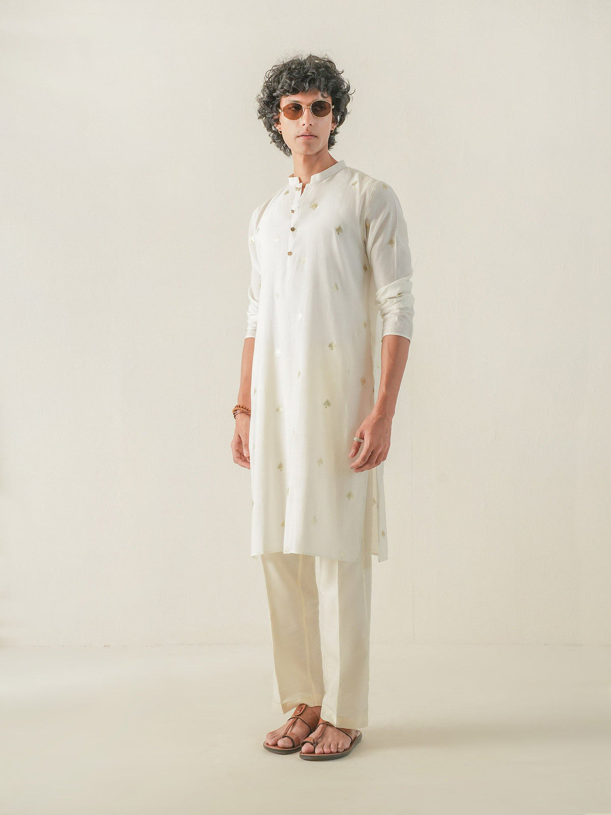 Mens Off-White Blended Print Kurta