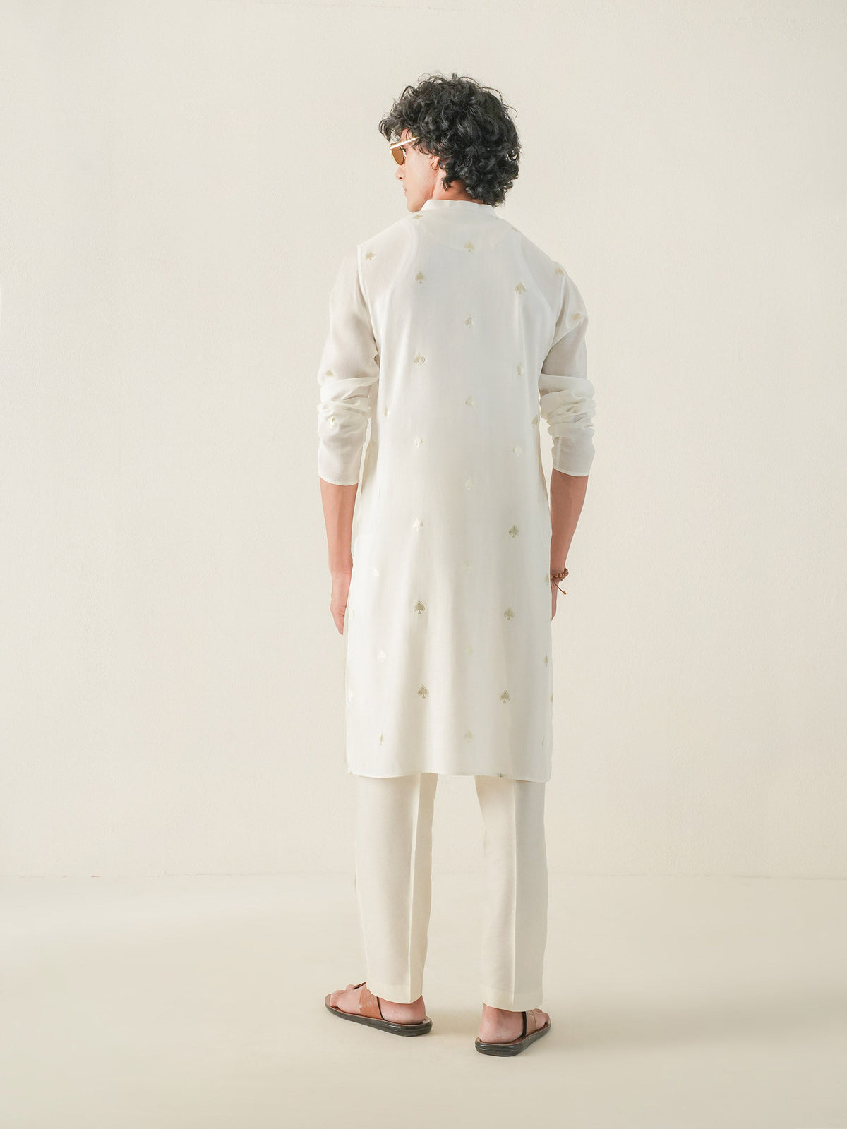 Mens Off-White Blended Print Kurta