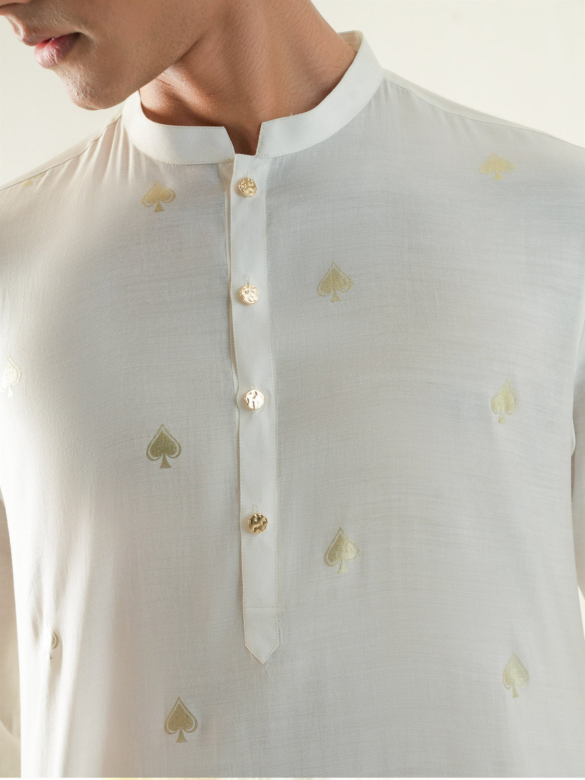 Mens Off-White Blended Print Kurta
