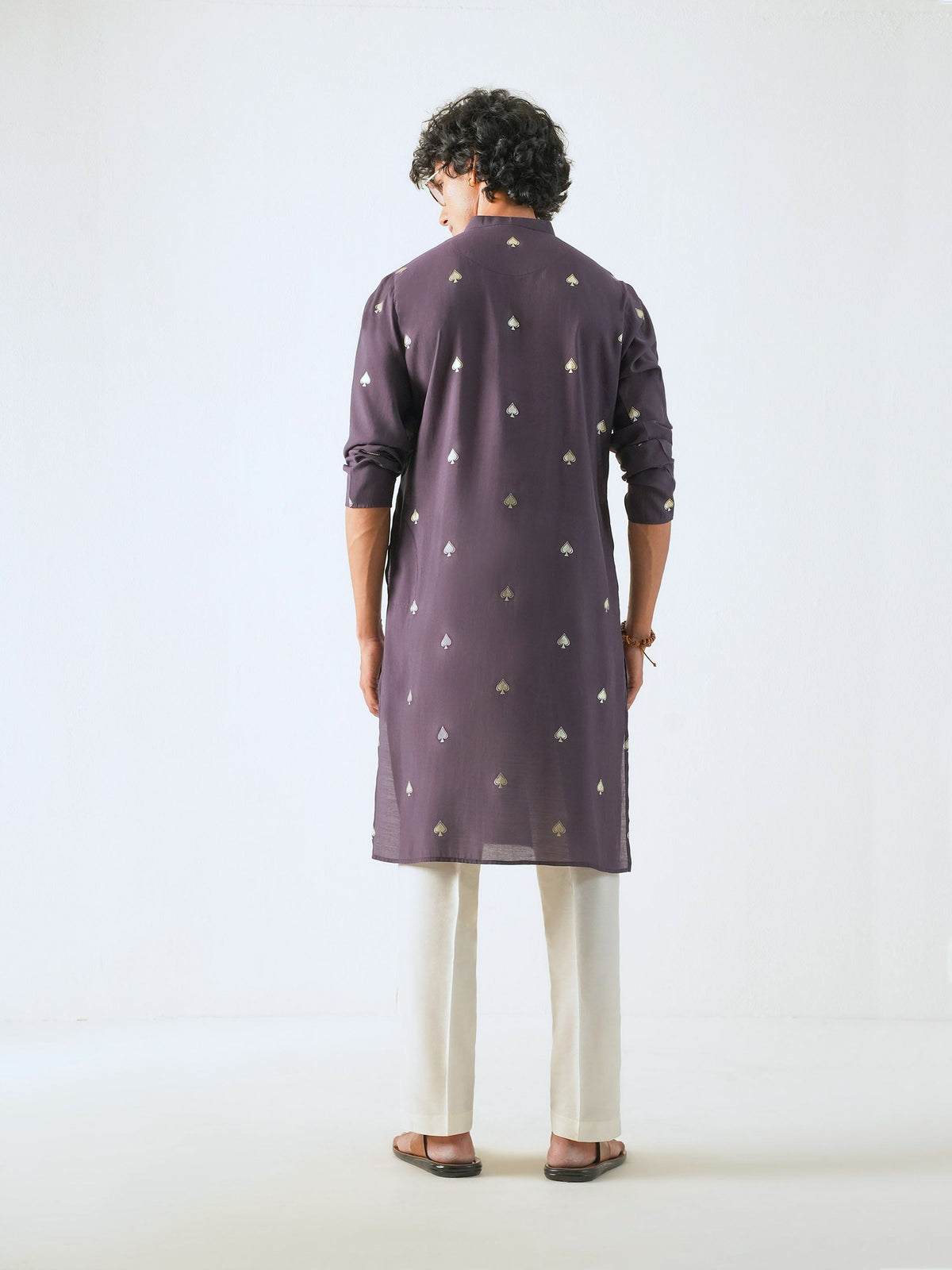 Mens Purple Blended Print Kurta
