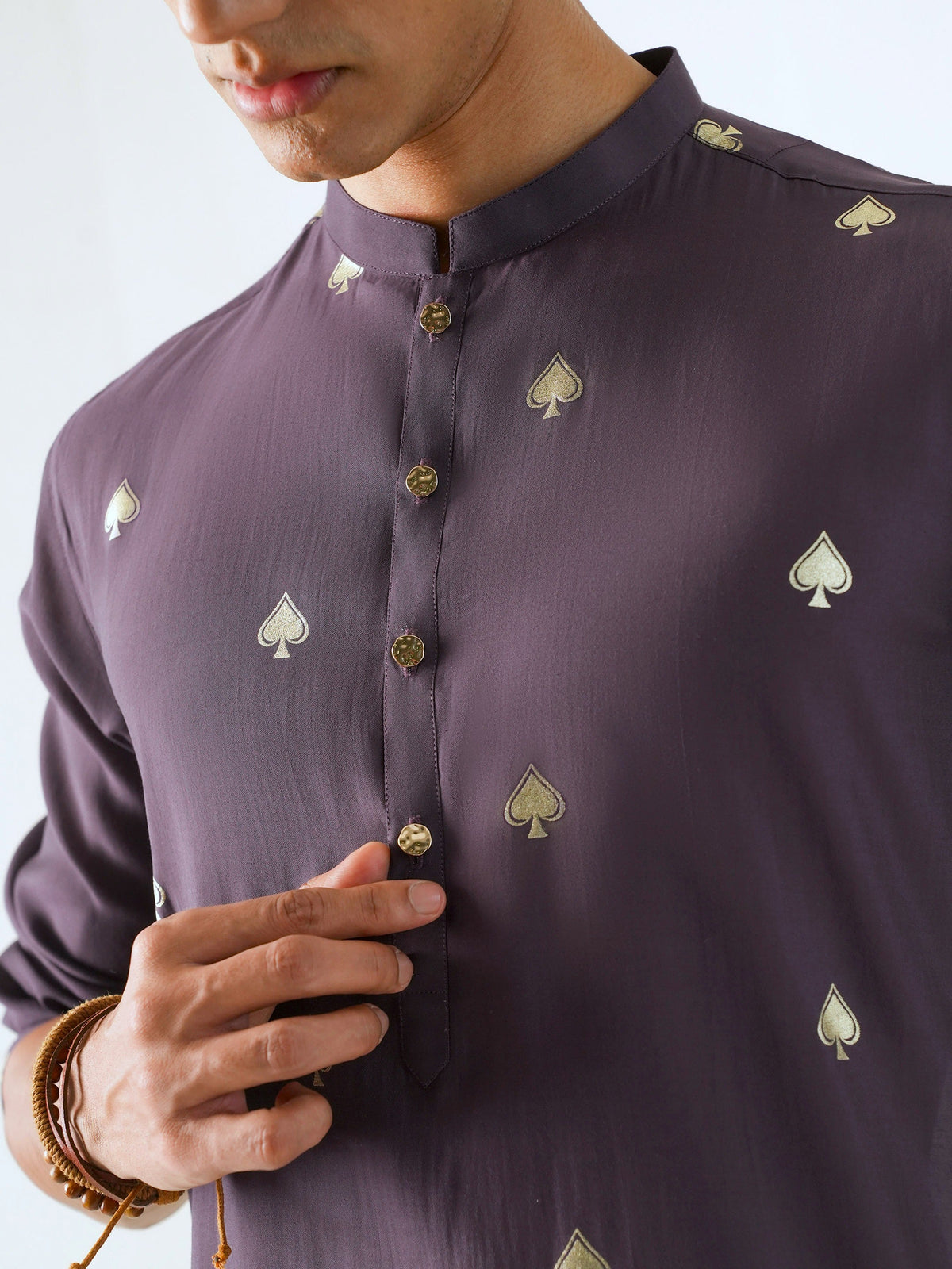 Mens Purple Blended Print Kurta