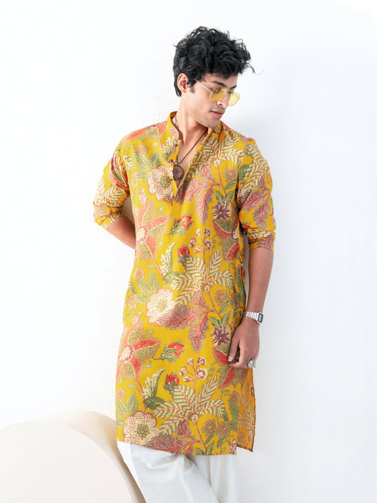 Mens Multicolor Cotton Print Kurta