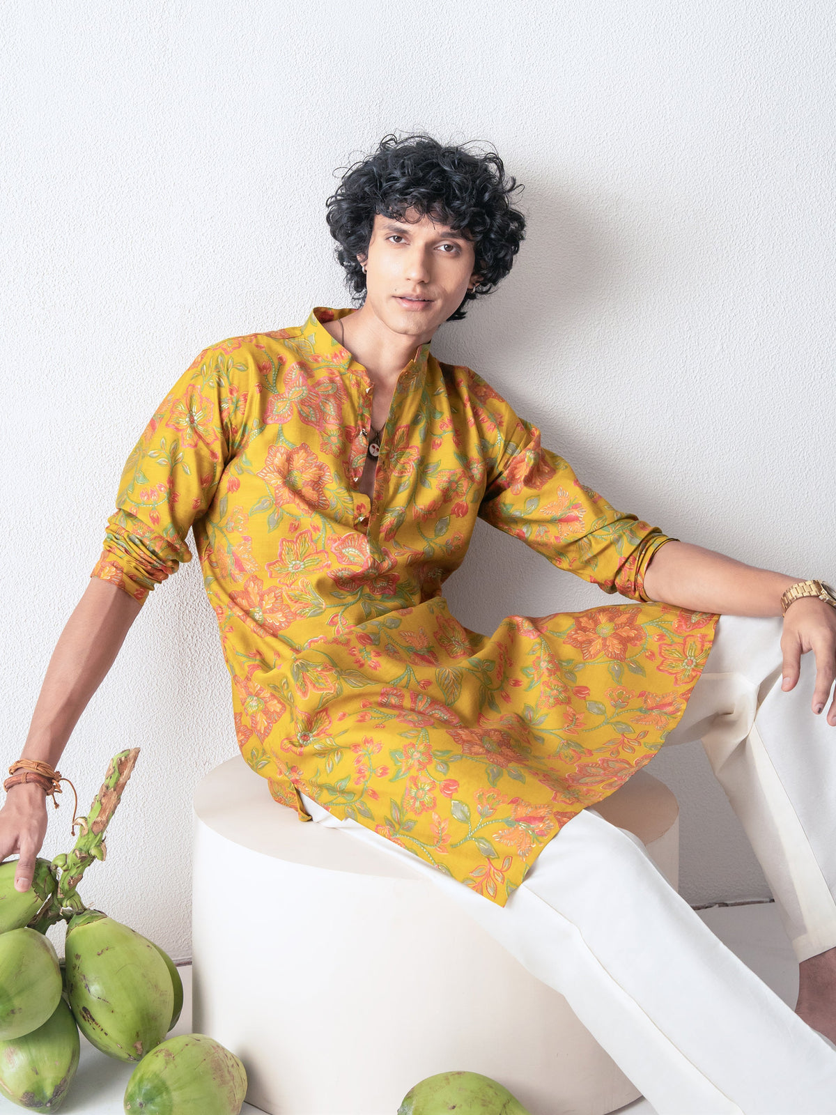 Mens Multicolor Blended Print Kurta