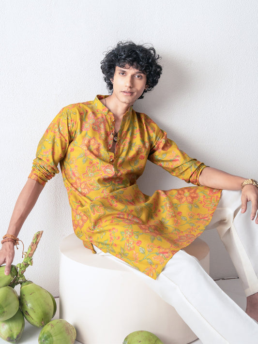 Mens Multicolor Blended Print Kurta