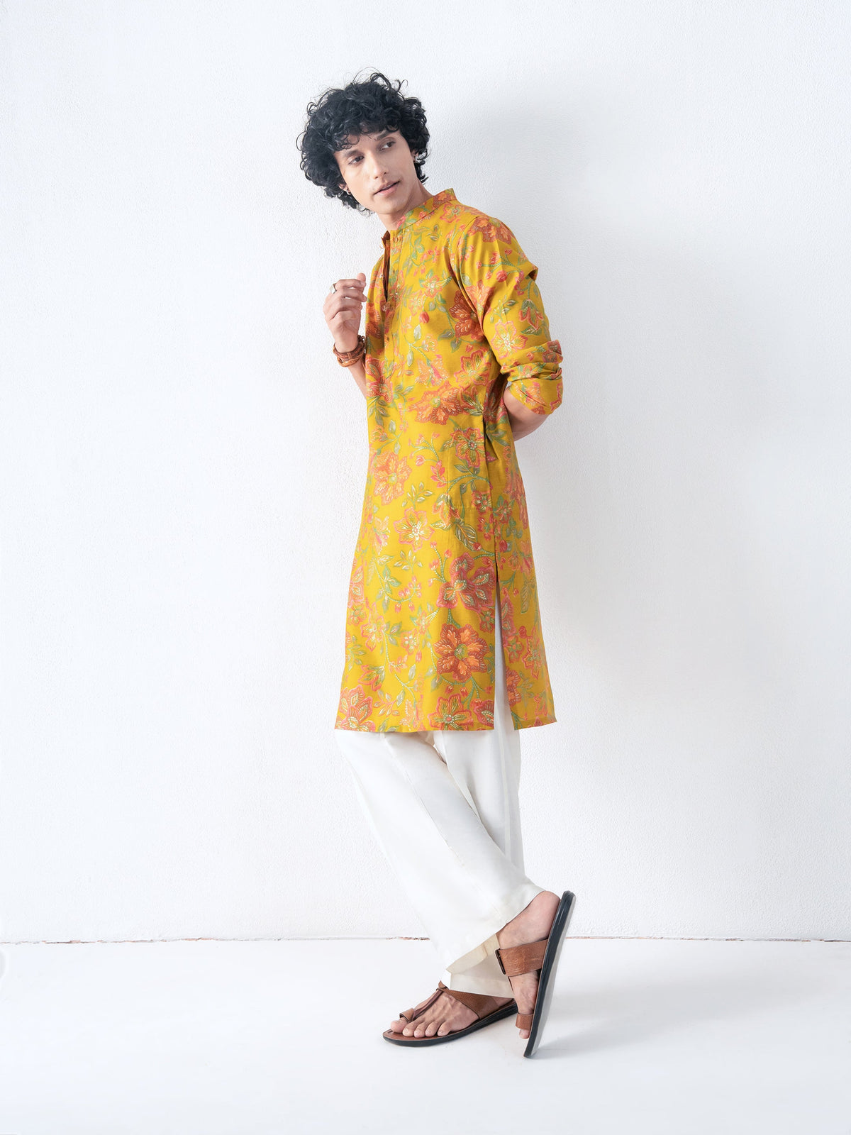 Mens Multicolor Blended Print Kurta