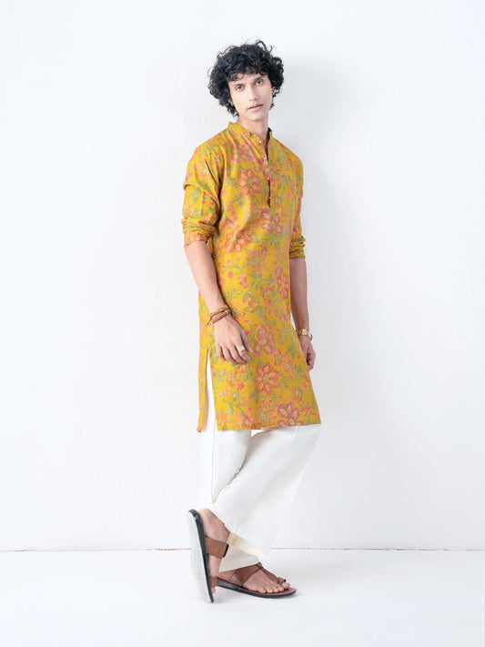 Mens Multicolor Blended Print Kurta