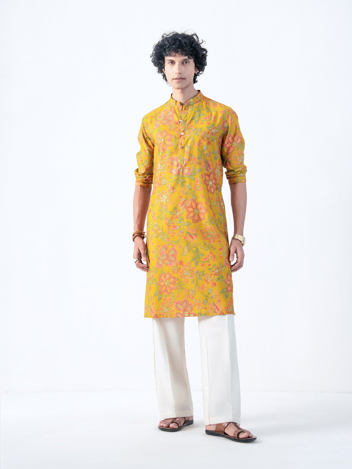 Mens Multicolor Blended Print Kurta