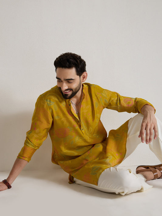 Mens Multicolor Blended Print Kurta