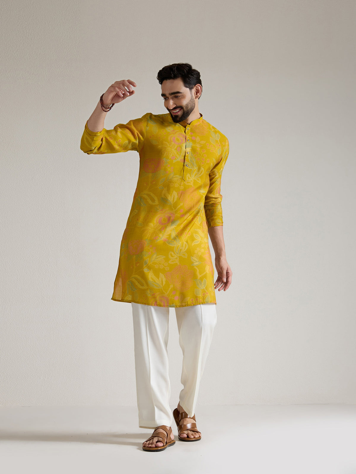 Mens Multicolor Blended Print Kurta