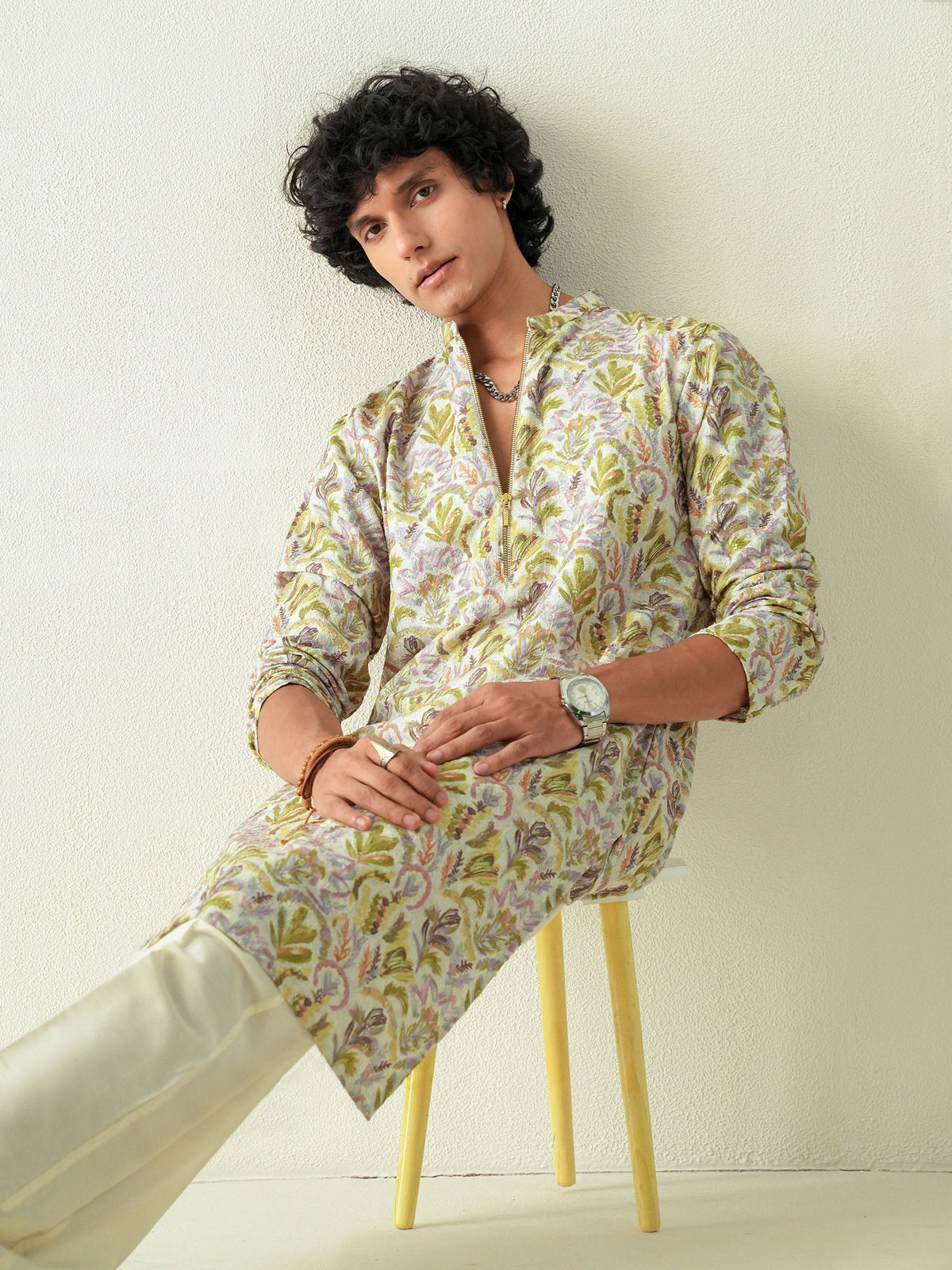 Mens Multicolor Blended Print Kurta