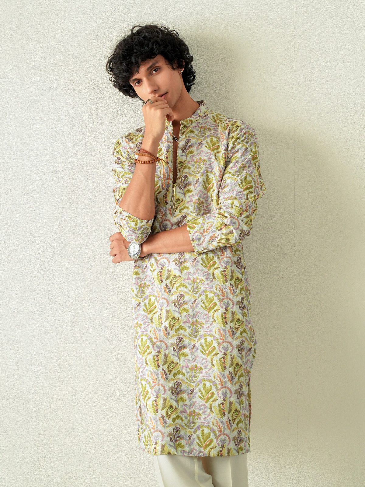 Mens Multicolor Blended Print Kurta