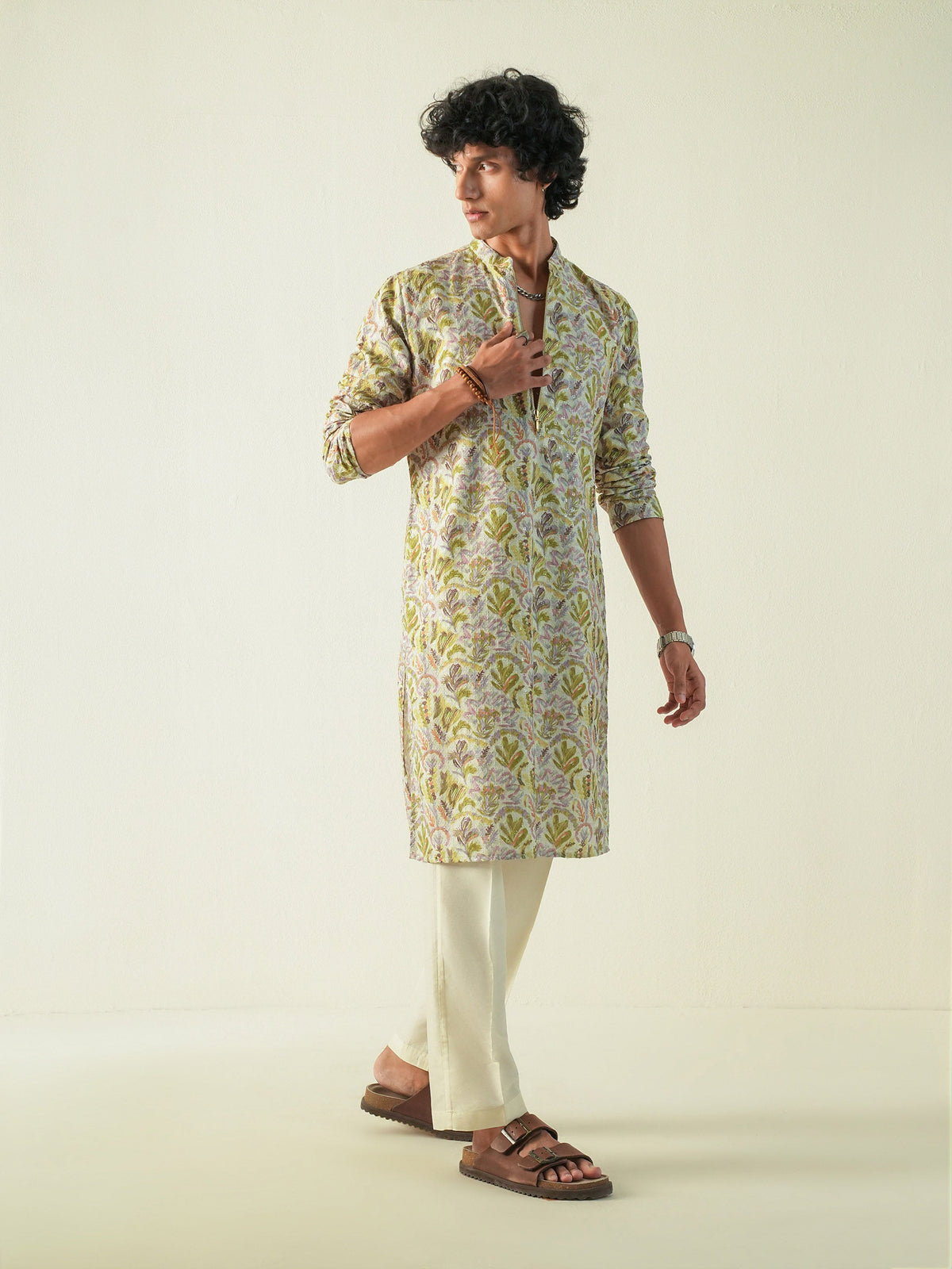 Mens Multicolor Blended Print Kurta