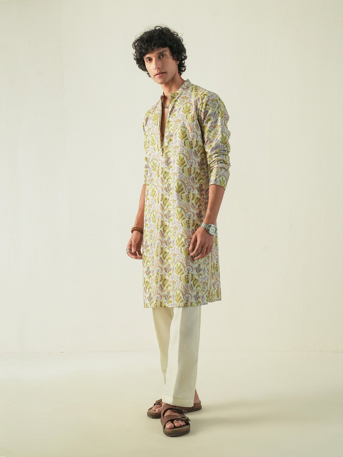 Mens Multicolor Blended Print Kurta