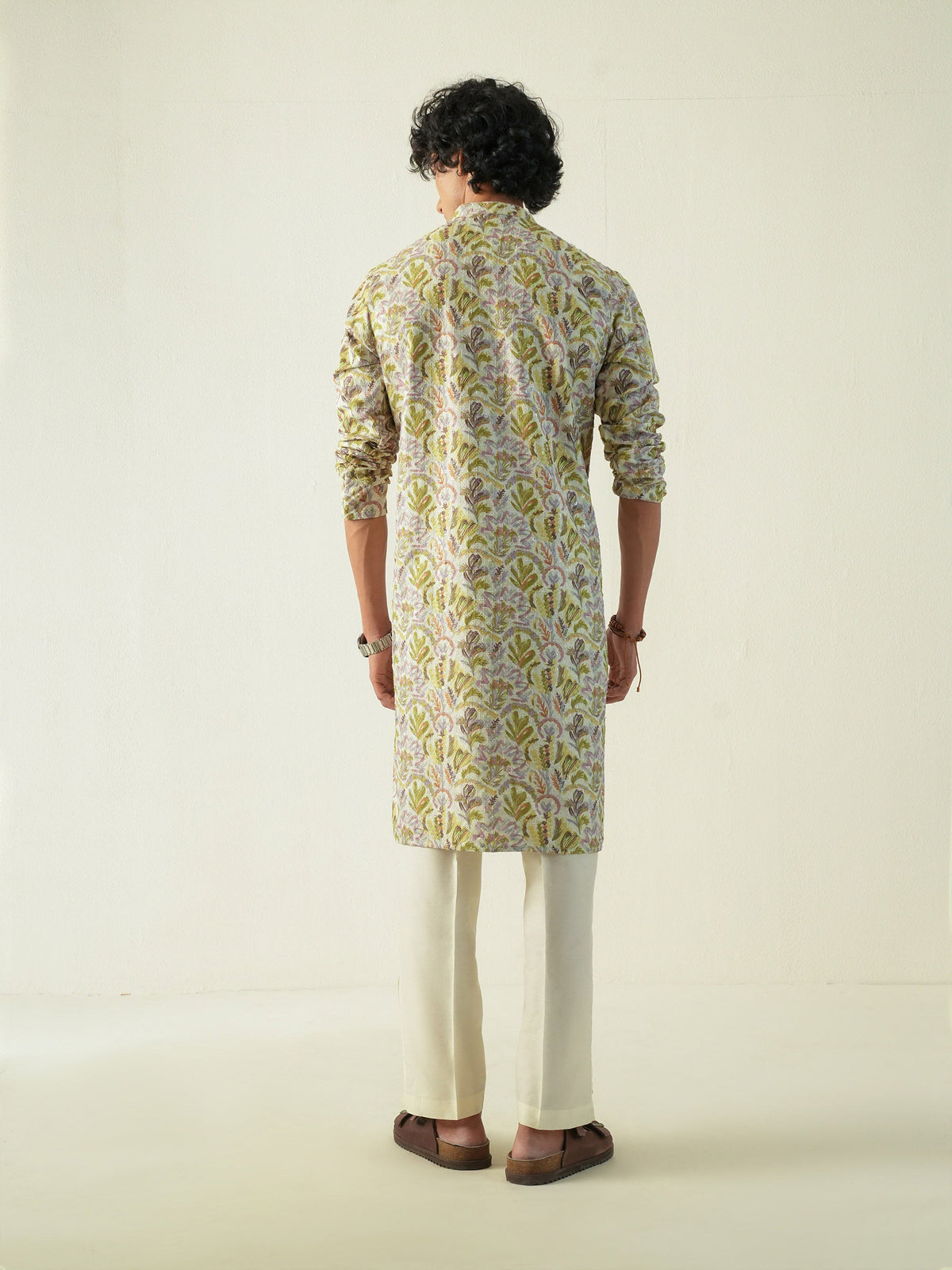 Mens Multicolor Blended Print Kurta