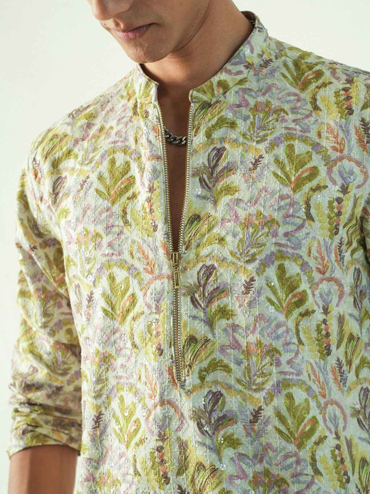 Mens Multicolor Blended Print Kurta