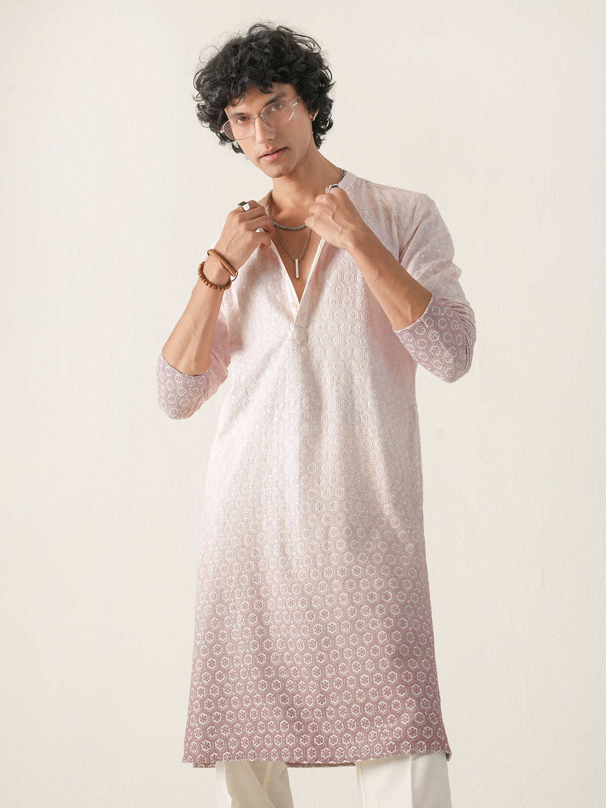 Mens Ombre Rayon Embroidery Kurta