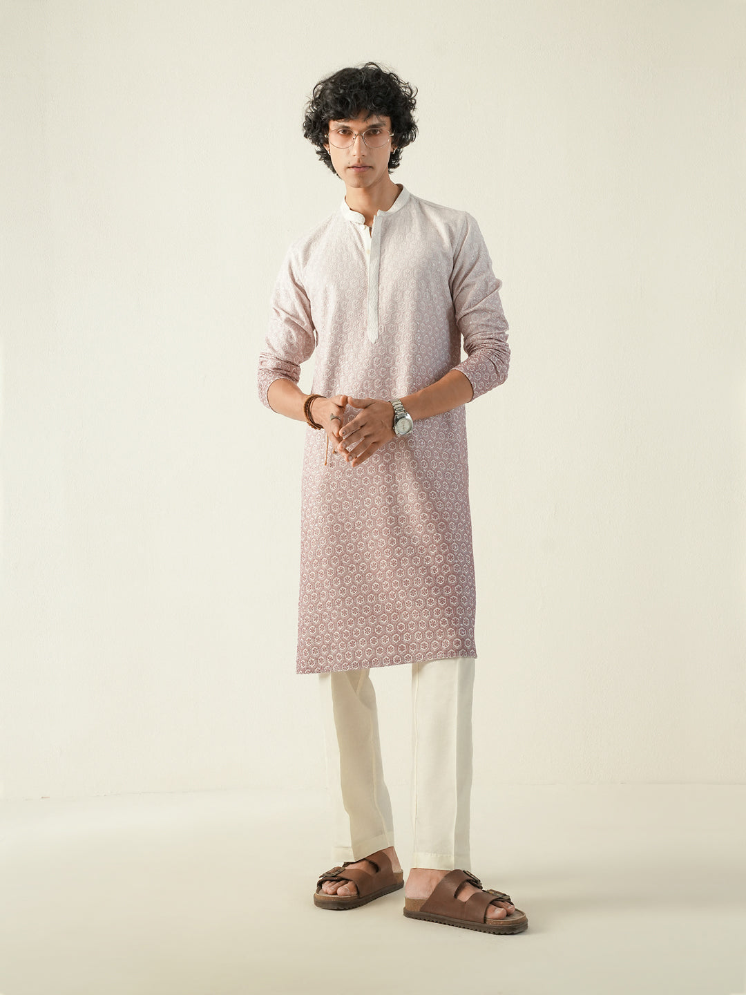 Mens Ombre Rayon Embroidery Kurta