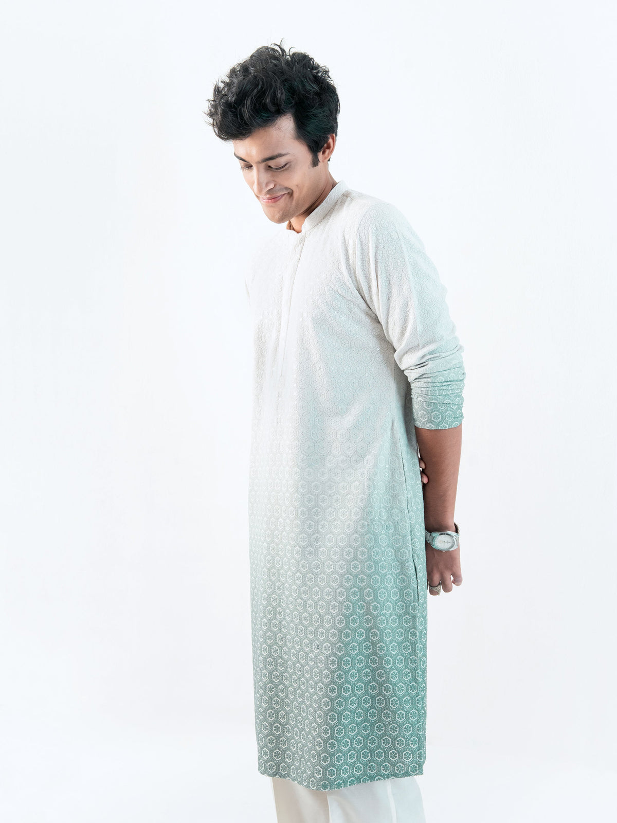 Mens Ombre Rayon Embroidery Kurta