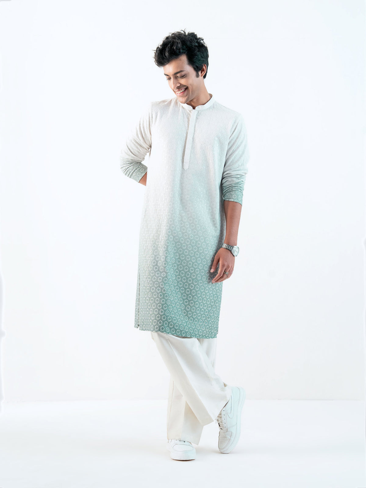 Mens Ombre Rayon Embroidery Kurta