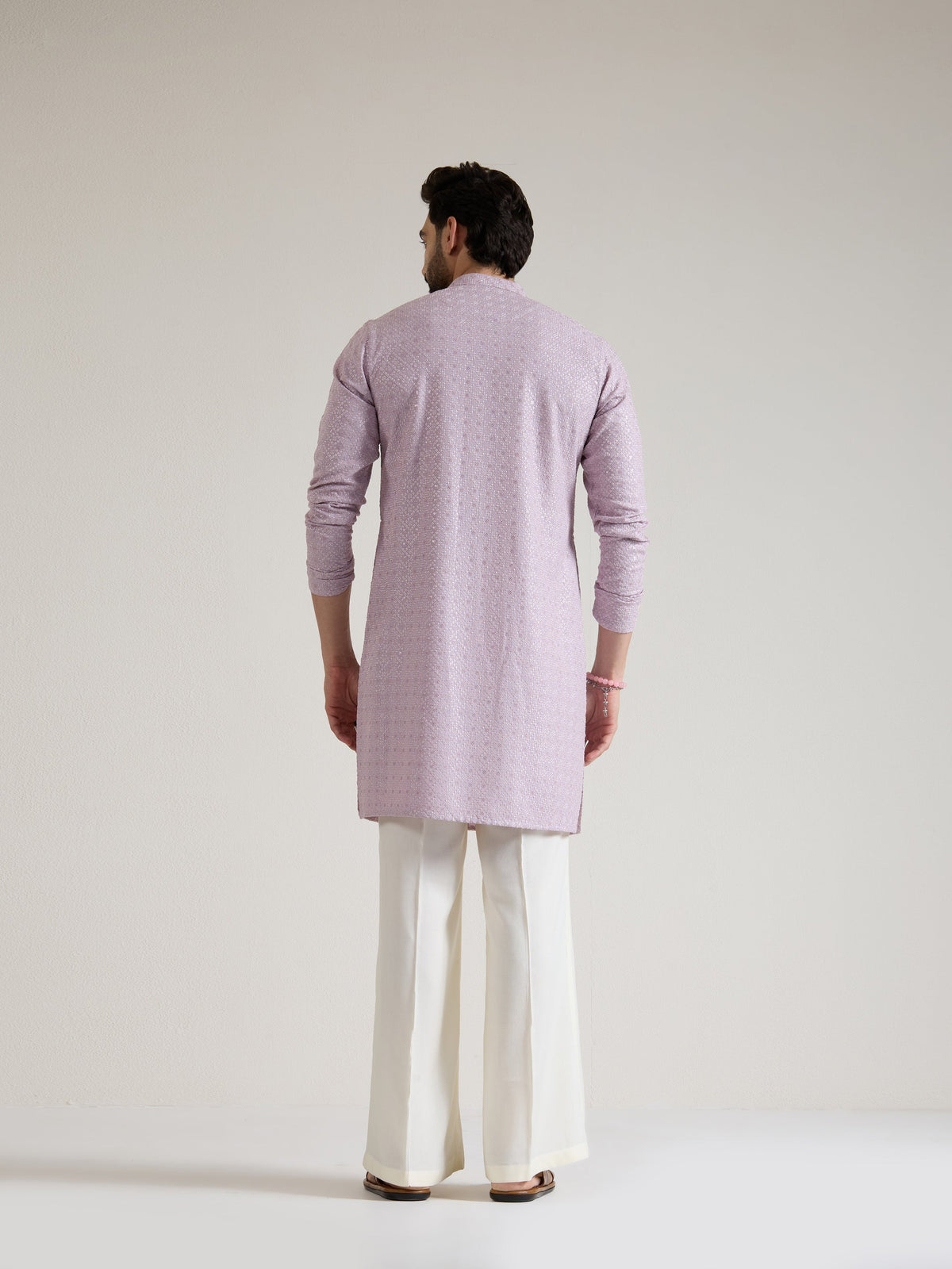 Mens Lavender Blended Embroidery Kurta