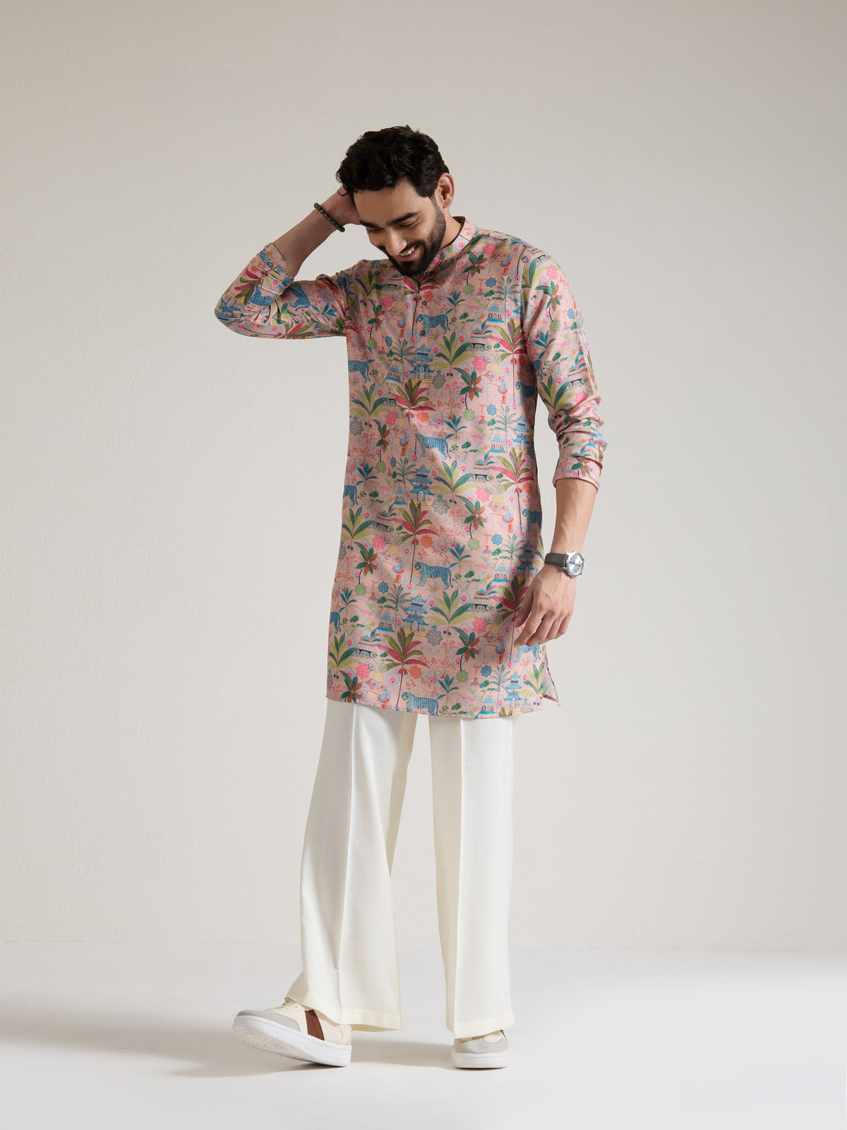 Mens Multicolor Blended Print Kurta