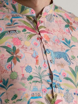 Mens Multicolor Blended Print Kurta