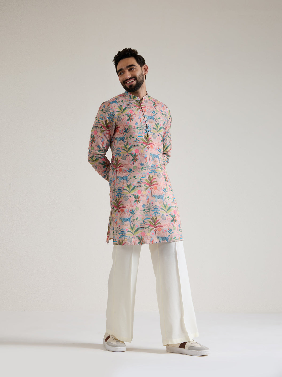 Mens Multicolor Blended Print Kurta