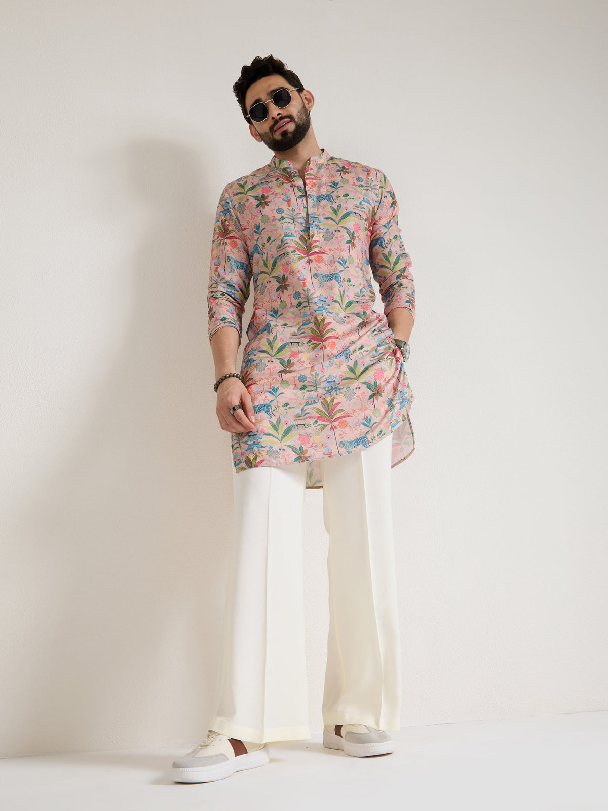 Mens Multicolor Blended Print Kurta