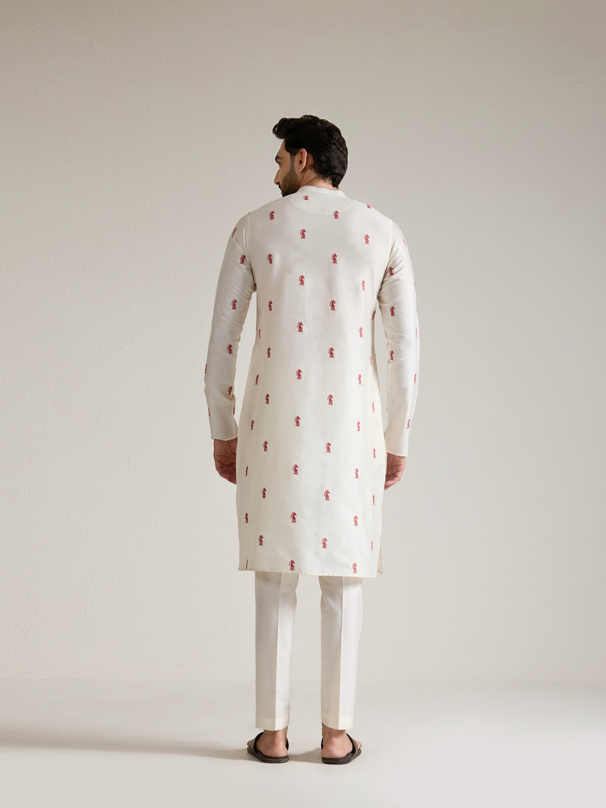 Mens Off-White Blended Light  Embroidery Kurta