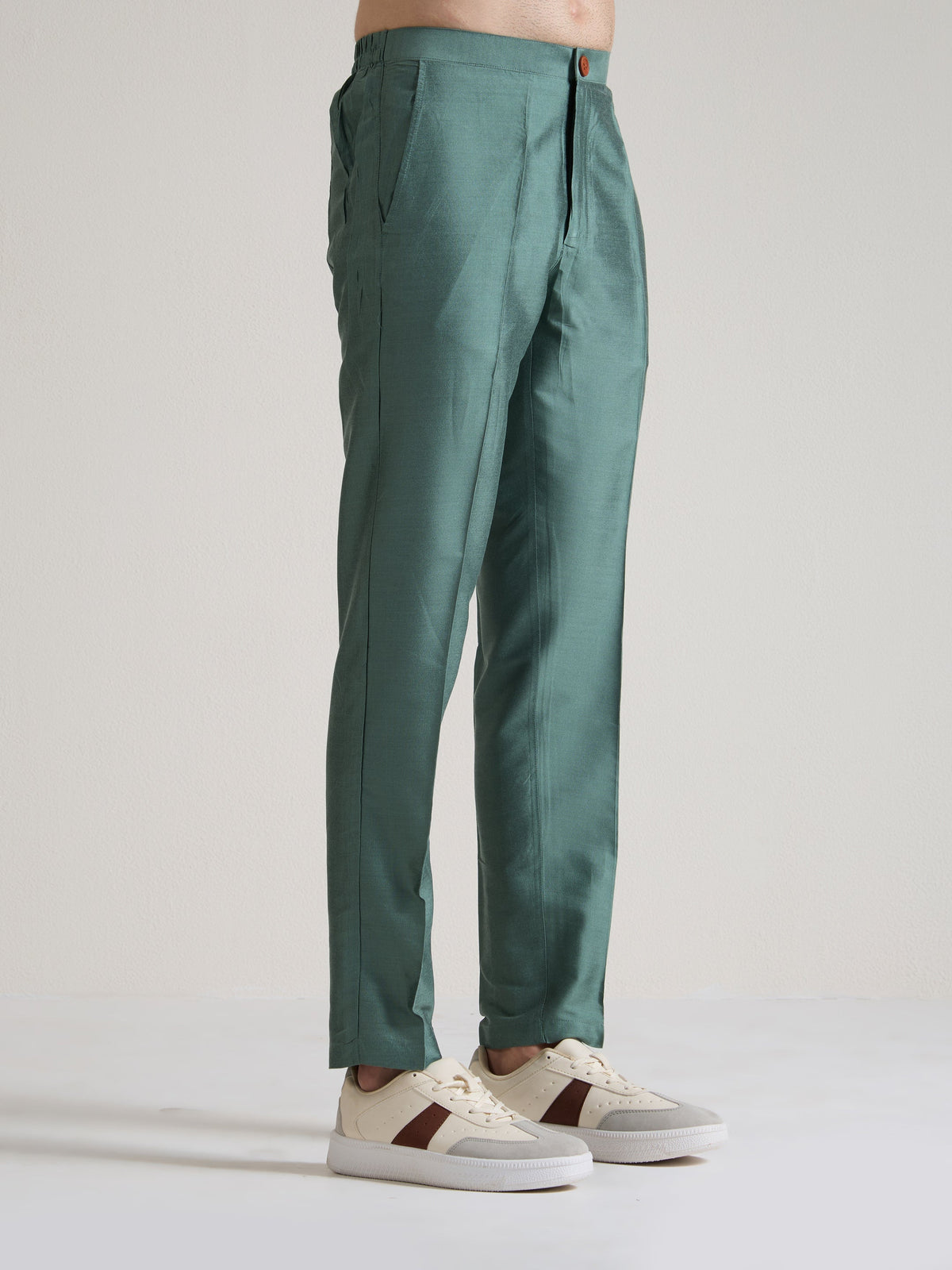 Mens Green Blended Light  Embroidery Kurta