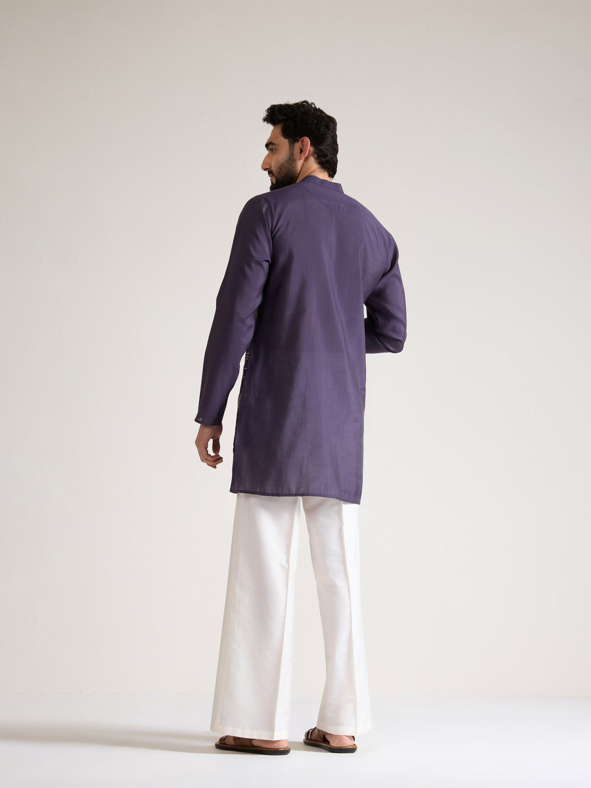 Mens Purple Blended Print Kurta