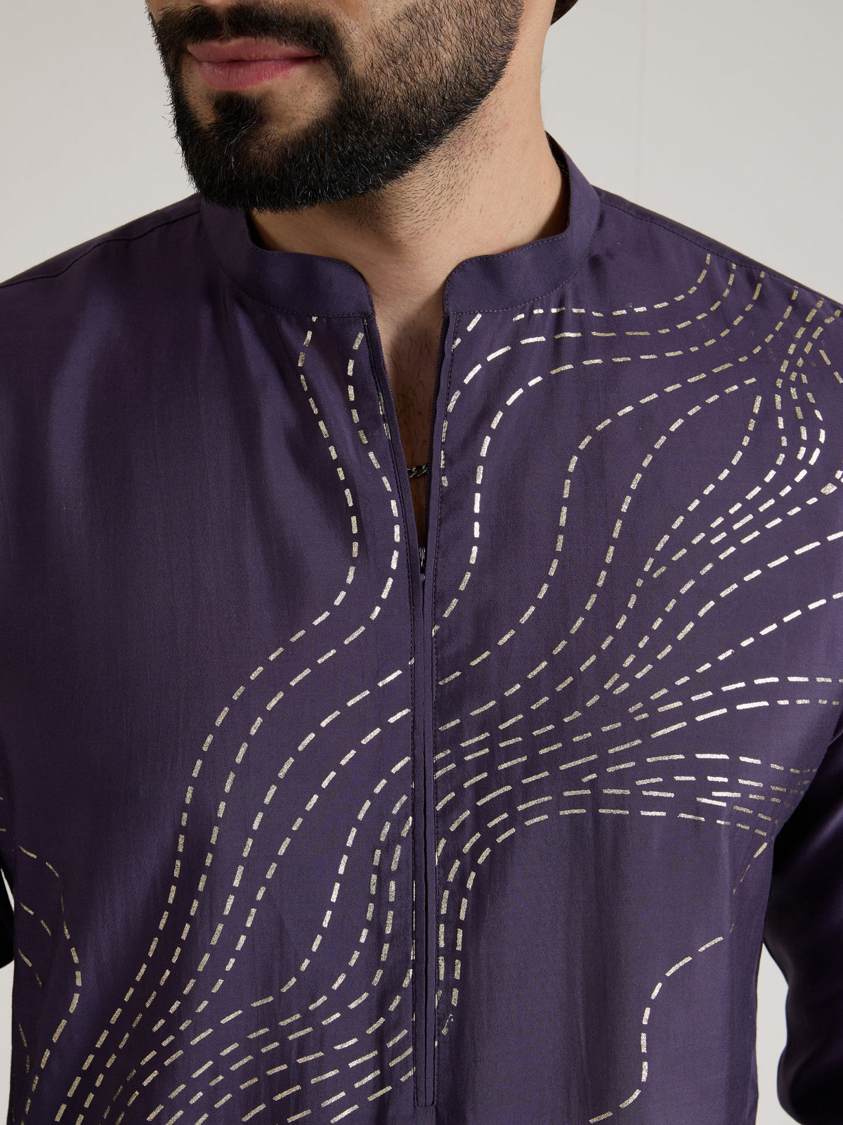 Mens Purple Blended Print Kurta