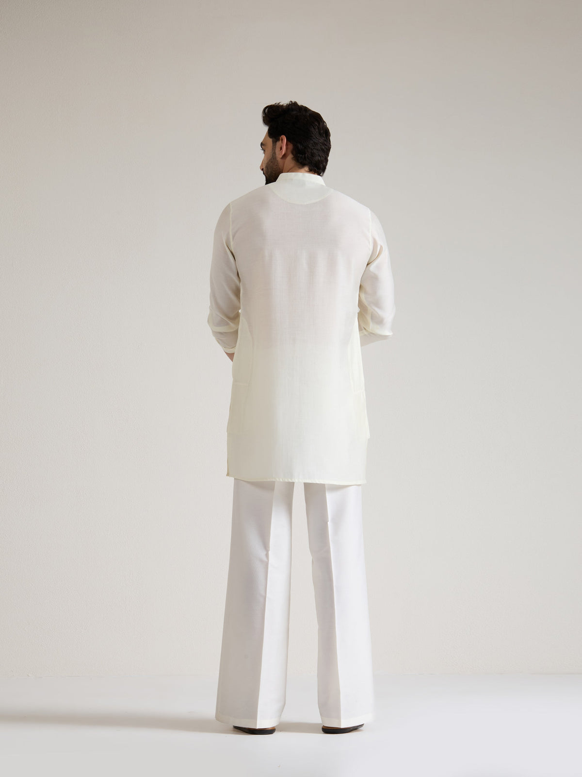 Mens White Blended Print Kurta