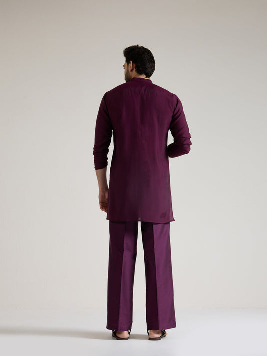 Mens Wine Blended Print Kurta
