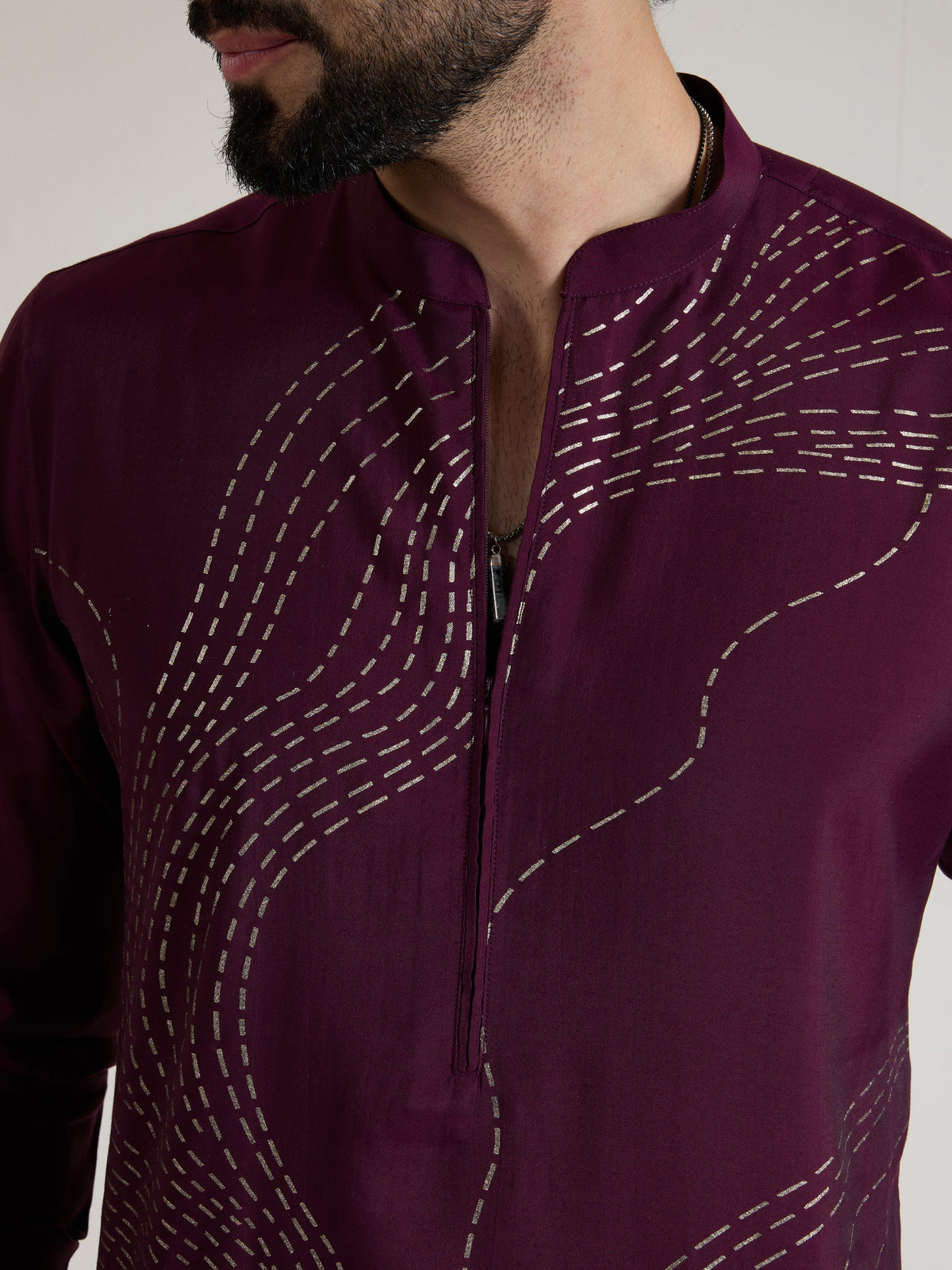 Mens Wine Blended Print Kurta