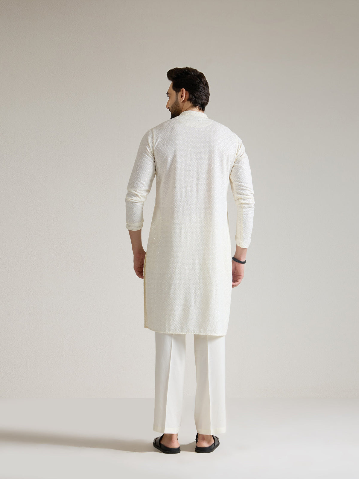 Mens Off-White Rayon Embroidery Kurta