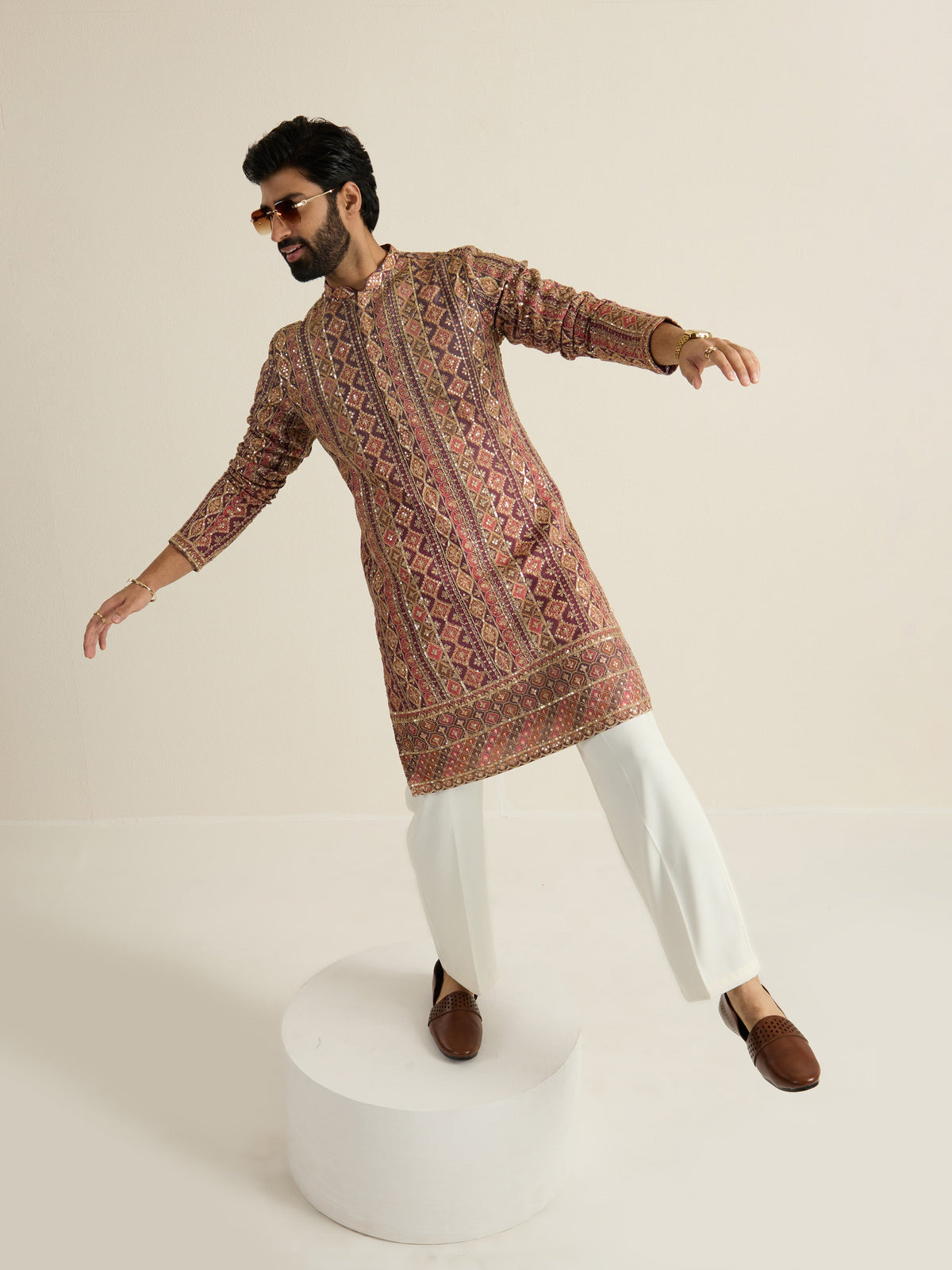 Mens Multicolor Blended Print Kurta