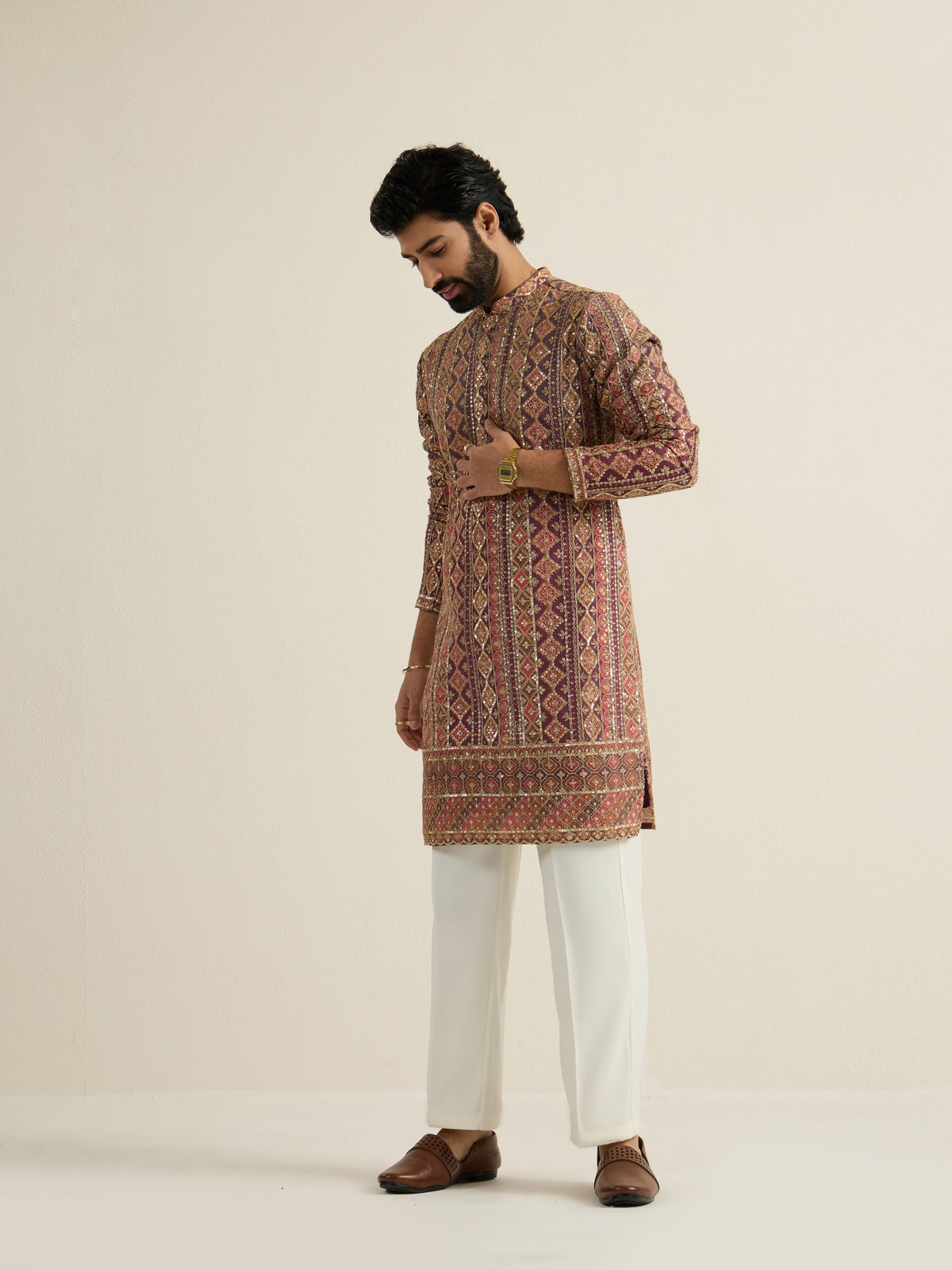 Mens Multicolor Blended Print Kurta
